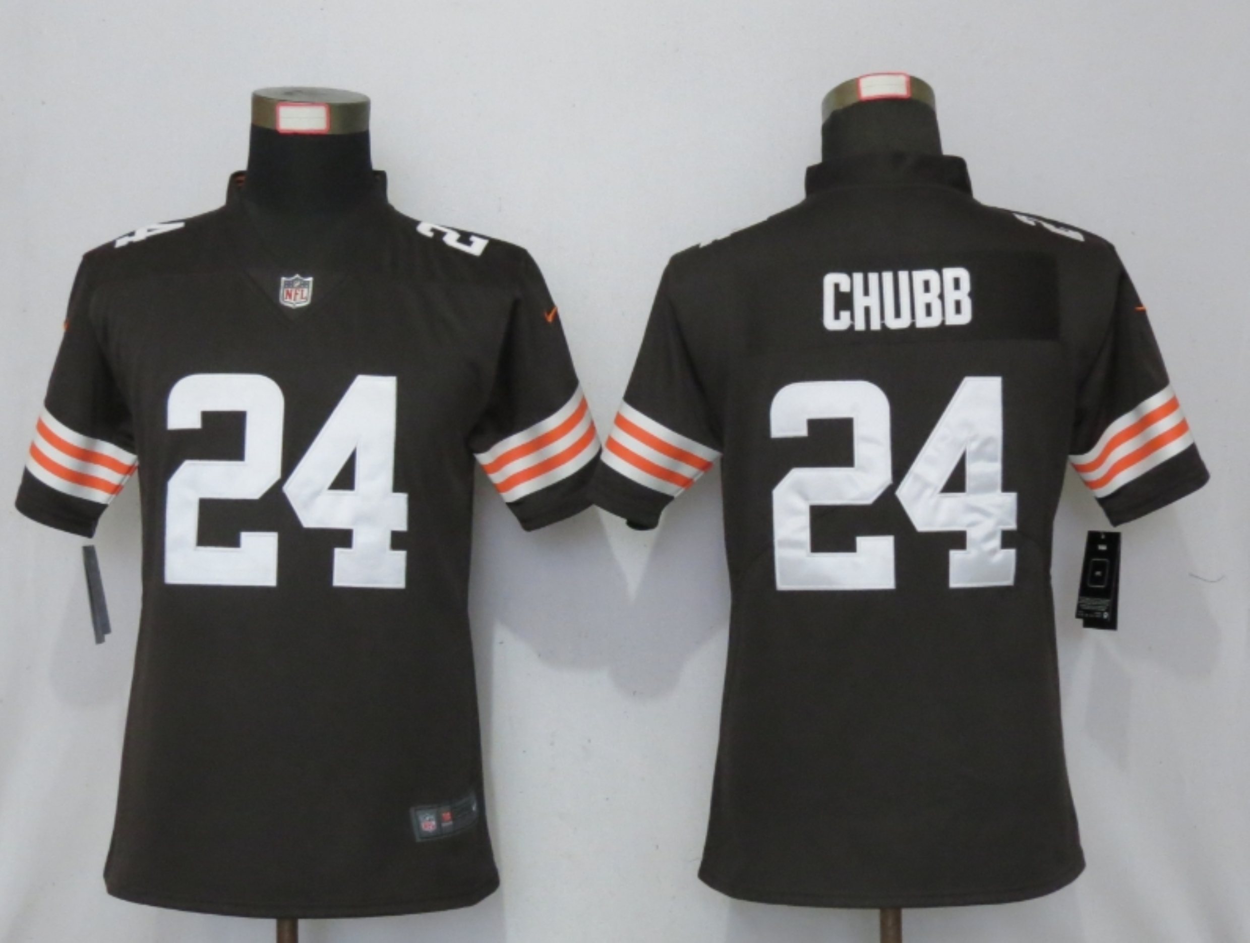 Women New Nike Cleveland Browns 24 Chubb Brown Vapor Elite Playe